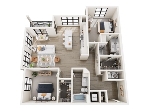 Floor plan for 2 beds, 2 baths, 1312 sqft